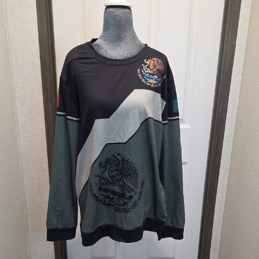 Men's Black and Green Shirt With MEXICAN PRIDE Images And Long Sleeves